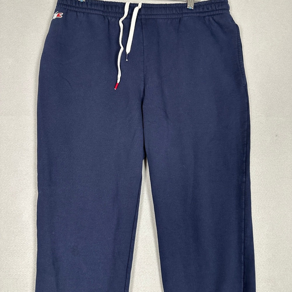 Lacoste Sport Pants Men XL Navy Blue Fleece Jogger Sweatpants Tricolor Croc Logo